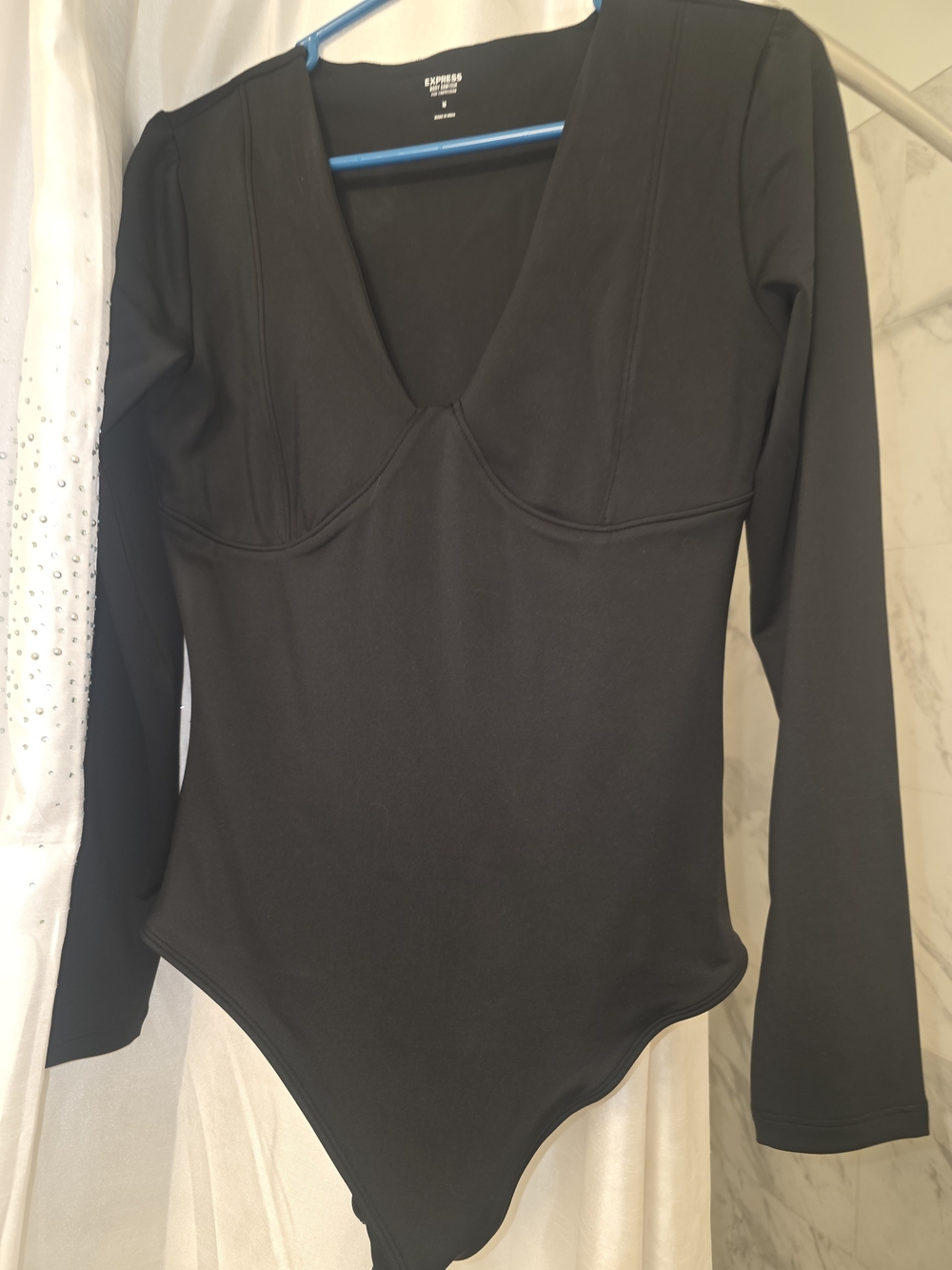 Express Black Long-Sleeve V-Neck Bodysuit